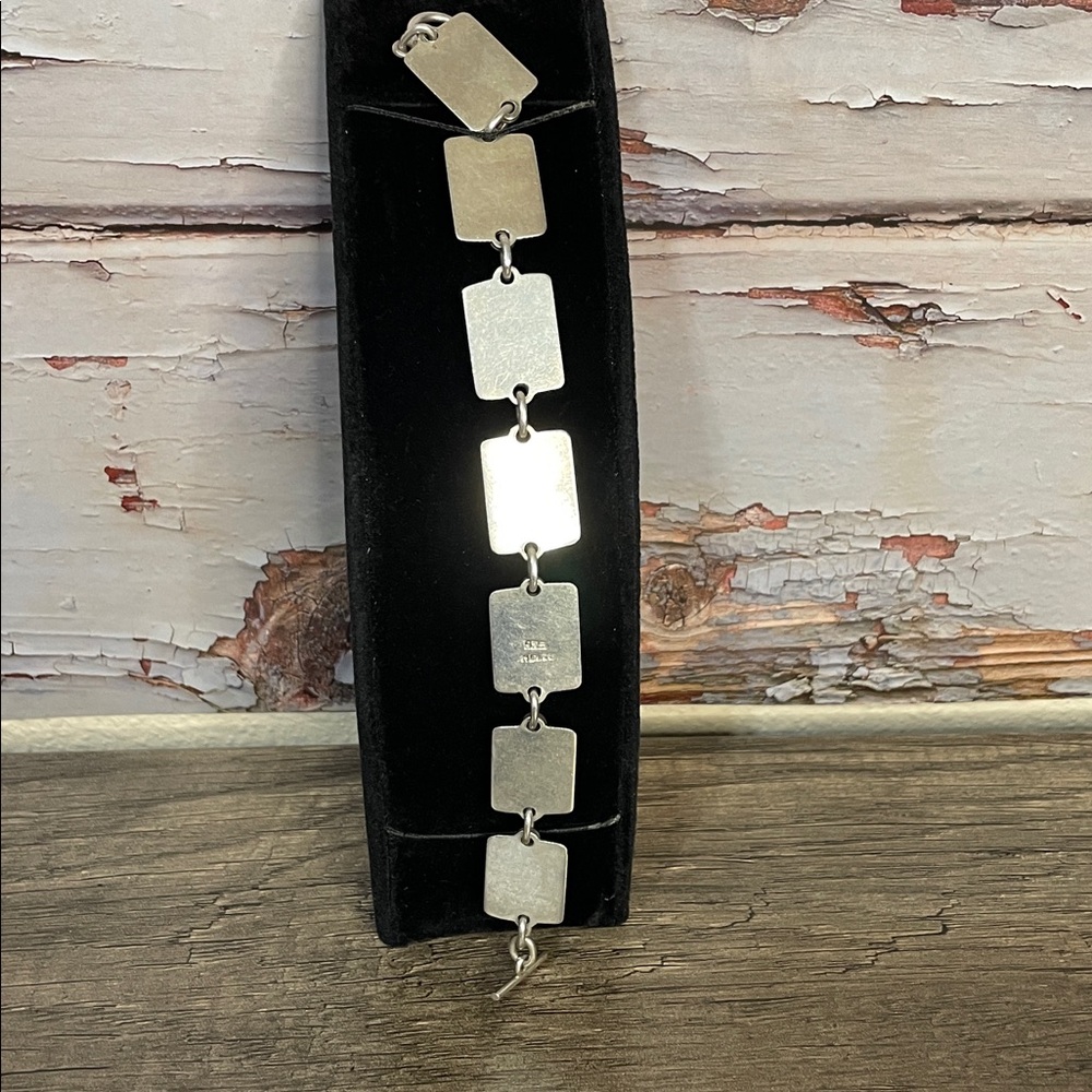Sterling silver (925) Faux Turquoise Stone Linked Bracelet. - Picture 5 of 8